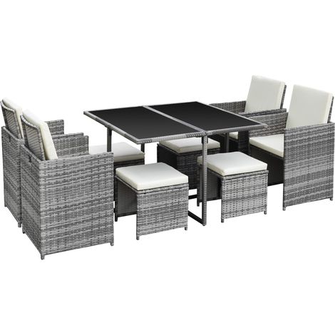 Ribelli Mobili Giardino da 9 Pezzi Set da Giardino Lounge in polyrattan Gruppo Sedile in Rattan, colorazione:Grigio/Crema (1/4)