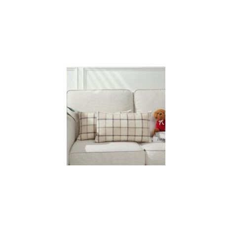 Lot de 2 housses de coussin lombaire en lin à carreaux, style ferme d'automne, décoration d'intérieur rétro rustique pour lit, canapé, banc, 50 x 30 cm, beige