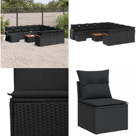Salon de jardin avec coussins 13 pcs noir résine tressée - Ensemble Salon De Jardin - Mobilier De Jardin - Canapé Extérieur - Chaise Extérieure - Table Basse Jardin - Home & Living (1/5)