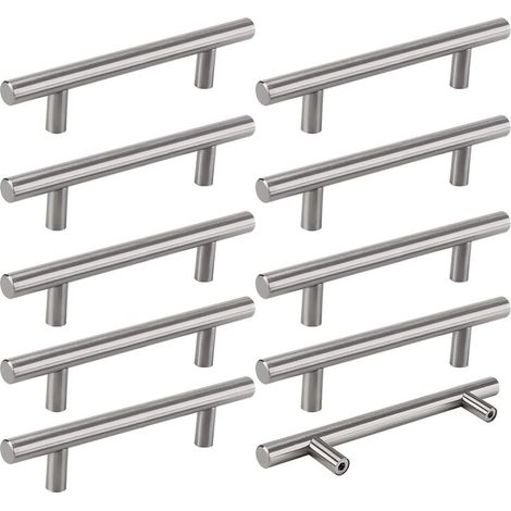 10 Poignées Cuisine Argent – Creuses Brossées, Entraxe 128 mm – avec Vis (1/5)