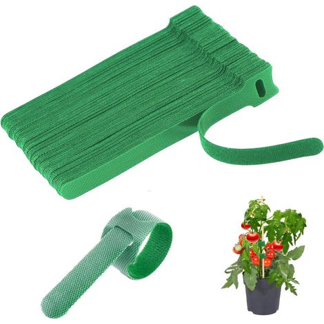 Cinta Velcro - 12 x 150 mm - Para Sujeción de Plantas y Organización de Cables - Exterior e Interior - Verde - 100 Unidades (1/5)