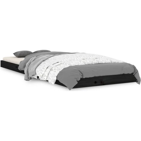 Lit adulte pour 1 personnes, Structure de lit, Assemblage Facile, Noir 75x190 cm Bois pin massif Petit simple OIB8791E