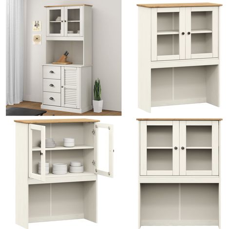 Sideboard-Aufsatz VIGO Weiß 78x30x100 cm Massivholz Kiefer - Sideboard Aufsatz - Vitrinenschrank - Regal - Wohnzimmer Dekoration - Massiver Holzmöbel - Home & Living