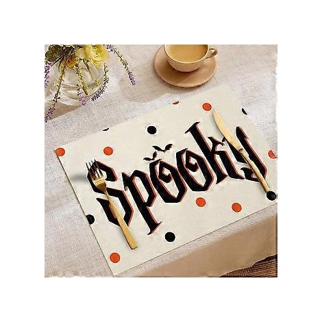Halloween-Tischsets aus Leinen, Serie „Süßes oder Saures“, Kombinations-Tischsets, Restaurant-Festtagsdekoration, Geschirr-Isolierunterlagen (YMCD-5)
