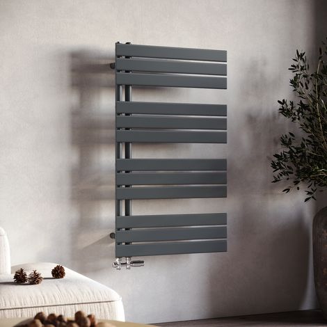 SONNI Radiateur Sèche-Serviettes Sèche Serviettes Anthracite Sèche-Serviettes Eau Chaude vertical Sèche-Serviettes Plat Radiateur de Salle de Bains Connexion Latérale 1000x600mm (1/5)