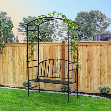 Arche de plantation treillis jardin toit voûté métal noir avec établi arche de banc 154 x 60 x 205 cm aménagement intérieur