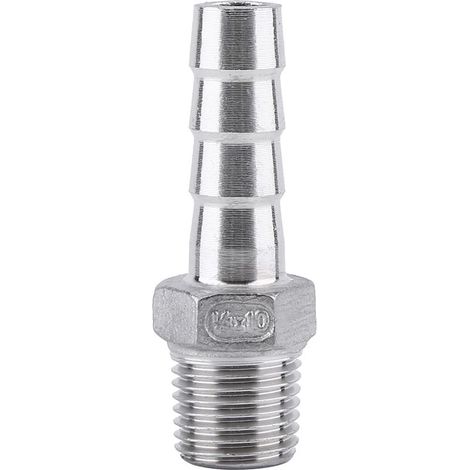 Raccord de tuyau fileté en acier inoxydable, connecteur à embout cannelé (1/4" x 10 mm) (1/3)