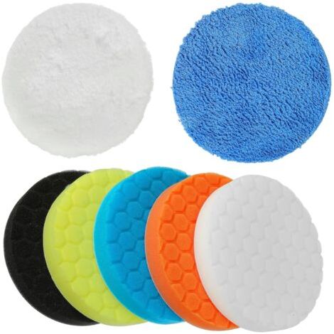 Lot de 7 éponges à polir (150 mm), mousse de polissage multi-usages pour polisseuse/ponceuse orbitale aléatoire (1/5)