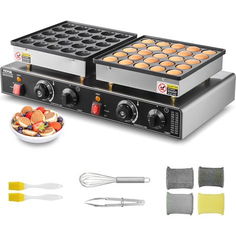 VEVOR Mini Máquina Holandesa para Hacer Panqueques, de Acero Inoxidable Antiadherente, para Dorayakis, 1800 W, Control de Temperatura y Tiempo Dual, para Cocina, Restaurante, 580 x 350 x 175 mm (1/5)