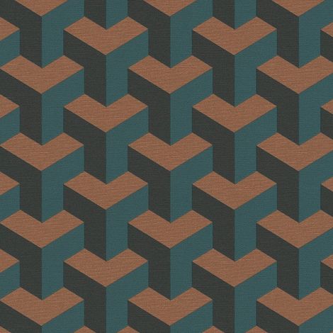 3D Tapete Profhome 781502 heißgeprägte Vliestapete strukturiert mit grafischem Muster dezent schimmernd blau grün anthrazit bronze 5,33 m2