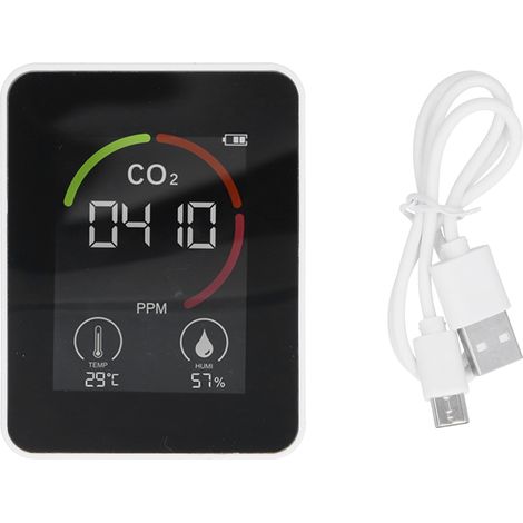 Smart Carbon Dioxide Detector USB Charging Infrared Temperature Humidity Air Quality MonitorWhite