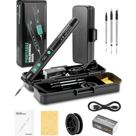 USB Soldering Iron with 3 Tips (K, 3C, B) Portable 15W Soldering Kit with Housing and Stand Fast Heating 8s 3 Temperatures 180-450°C Repair and Pyrography Black (1/5)