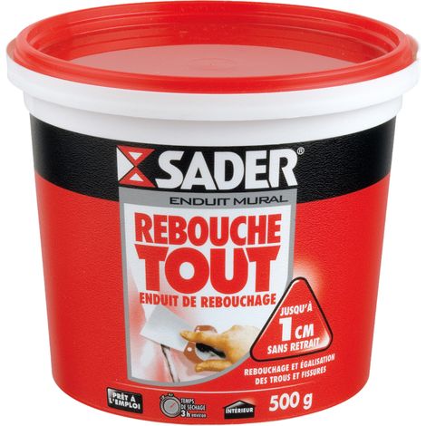 Sader Rebouche Tout - Enduit de Rebouchage Intérieur Prêt à l'Emploi - Tous Supports - Rebouchage et Égalisation de Trous et Fissures Jusqu'à 1 cm - Joint Plaque de Plâtre - Pot de 500g (1/2)