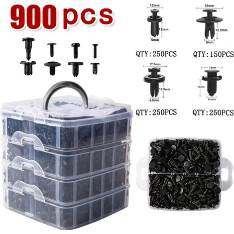 Kit de fixation universel pour automobile (900 pièces) - Clips en plastique, vis d'expansion, clips pour panneaux de porte de voiture (1/5)