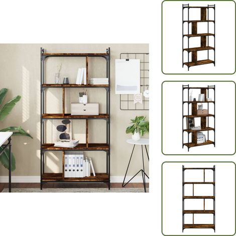 The Living Store Bibliothèque 5 niveaux chêne fumé 76x32x158cm bois d'ingénierie - Bibliothèque Murale - Bibliothèque Design - Étagère Bois - Meuble Rangement - Mobilier Salle À Vivre (1/5)