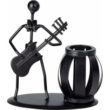 noir Porte-stylo Guitare Porte-stylo Mtal Mignon Lecteur De Musique Accessoires De Bureau Dcoratifs Cadeaux Organisateur De Bureau Pour Bureau Col (1/5)