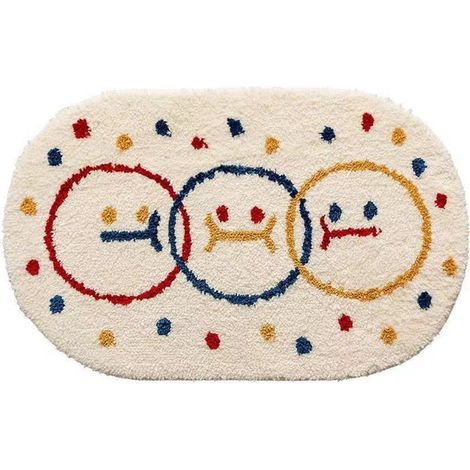 Tapis de salle de bain en cachemire synthétique doux et absorbant, moelleux antidérapant pour salon, motif visage souriant, 60x90 cm (1/5)