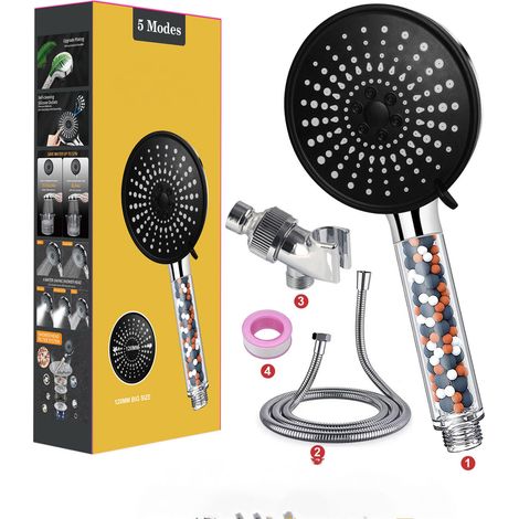Este cabezal de ducha con filtro cuenta con cinco modos de chorro de alta presión, un filtro incorporado apto para agua dura y elimina el cloro. (1/4)