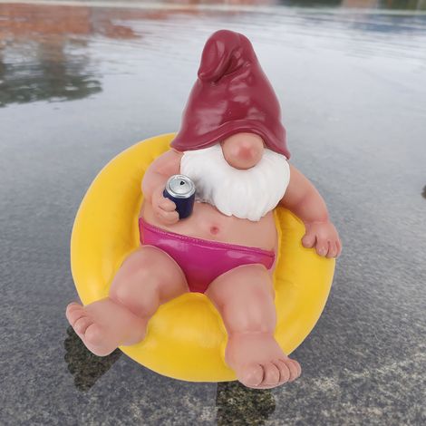 Décoration Flottante pour Jardin Étang et Piscine en Forme de Gnome Nain Jaune (1/5)