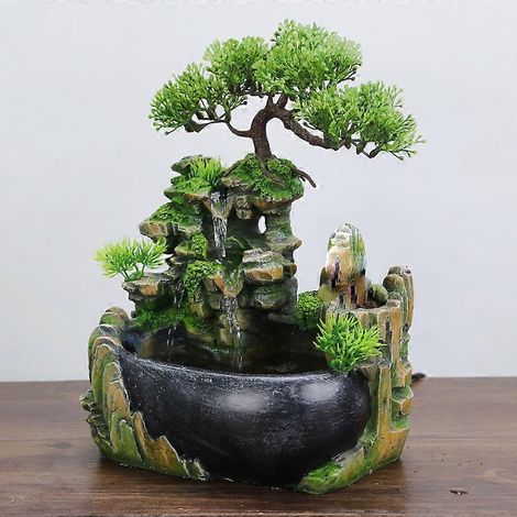 Fontaine artificielle en résine, style feng shui, avec prise standard européenne, idéale pour décorer un bureau ou une maison. (1/5)
