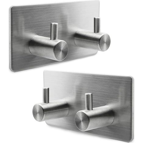 Sollbry Ganchos de pared autoadhesivos para colgar, 2 percheros, resistentes e impermeables (cepillados, paquete de 2) (1/5)