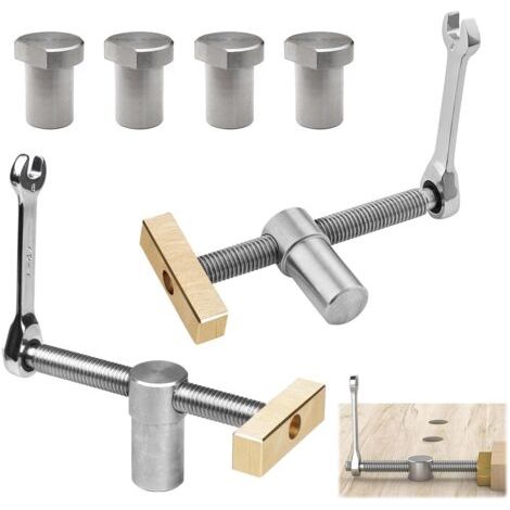 2 Pièces Pinces de Bureau pour Travail du Bois Argenté, 20mm Établi Auxiliaire pour Table de Travail du Bois Étau de Positionnement, avec 4 Bench Dog, pour Trou de 20 mm Banc Menuiserie (Argenté)