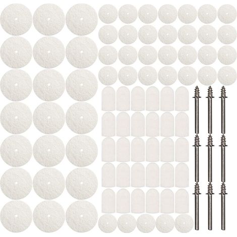 Ensemble de 88 pièces de feutre de polissage pour Dremel, comprenant des roues et des mandrins.