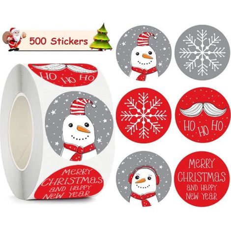 Autocollants de Noël - Ronds - 500 pièces - Papier adhésif - 2,5 cm (1/4)