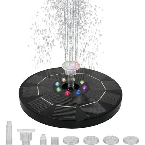 Fontaine de jardin solaire LED 3W pompe flottante rechargeable 1500mAh 6 buses multi effets de pulvérisation hauteur 30-80 cm (1/5)
