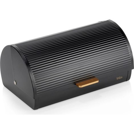 Black Metal Bread Bin, 39x28x18.5 cm, Modern Design (1/5)
