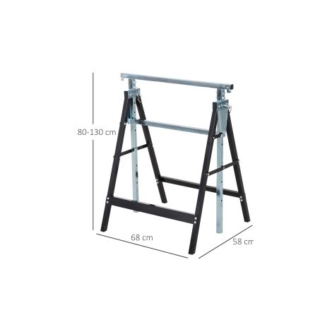 2 x Bloc de support pliant réglable en hauteur jusqu'à 200 kg Acier Noir 68 x 58 x 80-130 cm (1/5)