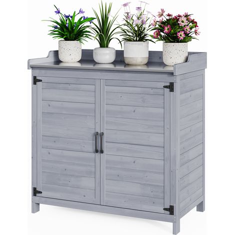 Tavoli da lavoro per Giardinaggio Bealife Armadio Esterno di Riordino 2 in 1 Legno di Abete Acciaio Grigio (1/5)