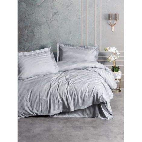 Juego de cama - 1 funda nórdica 220 x 240 cm + 2 fundas de almohada 60 x 60 cm - Saten 100% algodón - Gris (1/4)