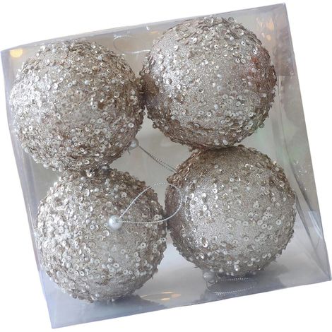 Decorazioni a sfera con perle e paillettes - Oro Champagne