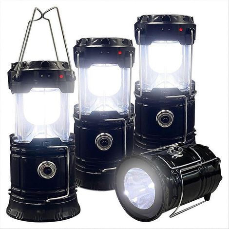 Lot de 4 lampes solaires de camping, rechargeables par USB, étanches et portables, pour une utilisation intérieure et extérieure en cas d'urgence. (1/5)