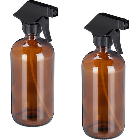 Relaxdays Pulvérisateur en verre, lot de 4, 500 ml, rechargeable, vaporisateur vide, brumisateur, spray, flacon, marron (1/5)