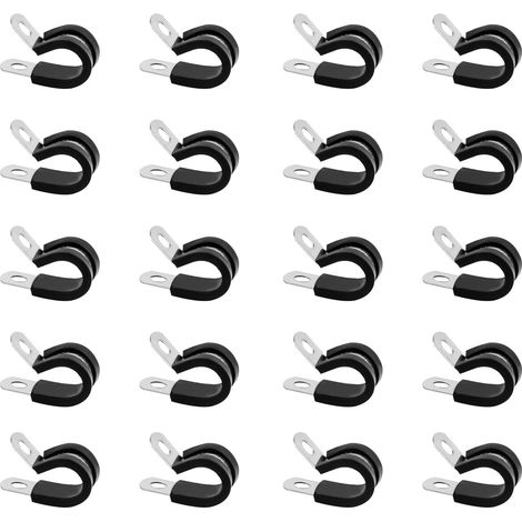 20 Pièces Collier de Serrage en P, 8mm Collier de Fixation de Tubes avec Insert en Caoutchouc, Colliers de Serrage en Acier Inoxydable, P-Clips de Serrages à Vis en Métal(8 mm) (1/3)