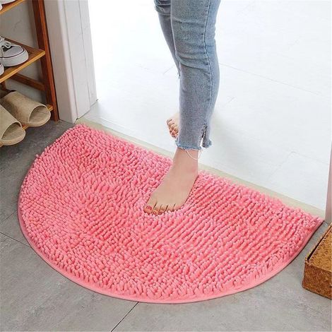 Tapis Absorbant Demi-Circulaire - Tapis de Salle de Bain Non Glissant - Pour Porte de Toilette Chambre ou Salle de Bains - 35 x 50 cm - Rose (1/3)