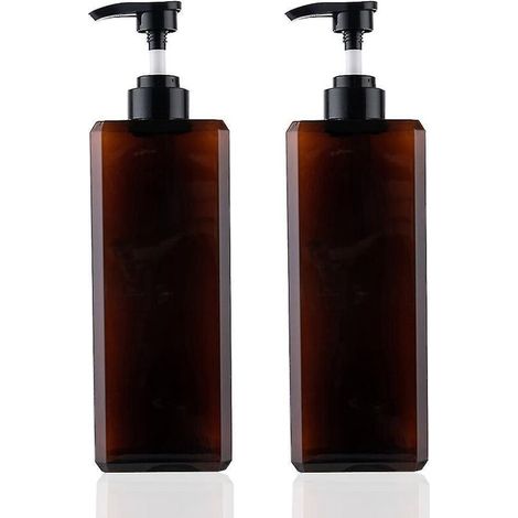 Set mit 2 leeren, nachfüllbaren, quadratischen Kunststoff-Spendern (1000 ml) für Seife, Lotion oder Shampoo, braun (1/5)