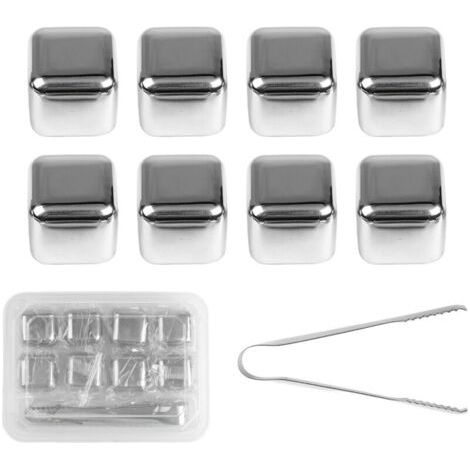 Pair Lot de 8 glaçons réutilisables en acier inoxydable 304 – 27 mm – Avec pince – Pierres à whisky (1/5)