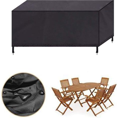 Housse de Protection Salon Jardin Imperméable Anti-Vent 180x120cm - Toile Résistante UV avec Renforts - Noir (1/5)