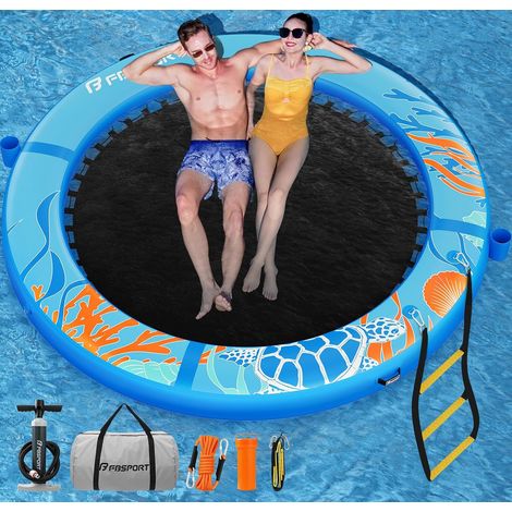 Plateforme Gonflable Flottante 240/300 cm, Hamac Flottant Piscine Rond avec Filet, Quai Flottant pour 2-5 Personnes, Îlot Gonflable, Floating Dock pour Piscine, Plage et Mer (1/5)