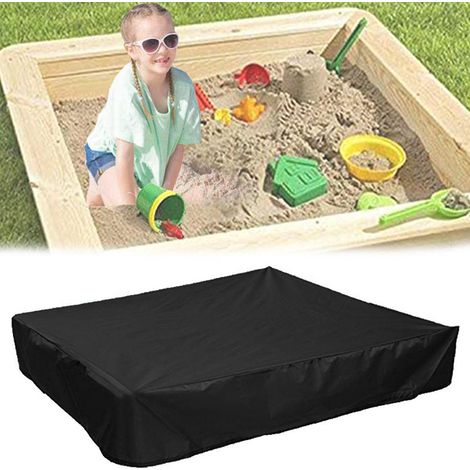 noir-Sandbox Cover With Drawstring, Square Dust-proof Beach Sandbox Cover, Waterproof Sandpit Swimming Pool120x120x20cm
