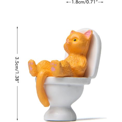Lot de 5 statues de chats assis sur les toilettes, mini figurines de chats pour la décoration de bureau et de jardin, idéales pour les petits espaces. (1/5)