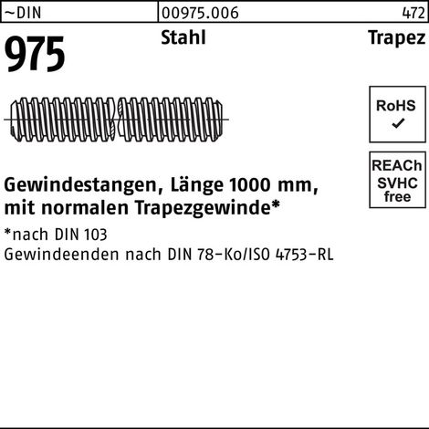 Tige filetée DIN 975 filet trapézoïdal TR 20x 4x 1000mm acier 1 pièce