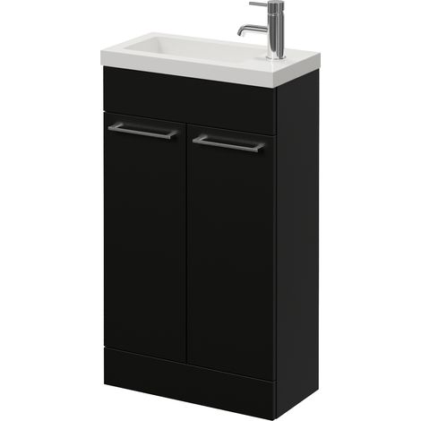 Napoli 250 Matt Black 500mm 2 Door Vanity Unit with Square Silvo Basin - 500mm - Chrome 160mm Handle