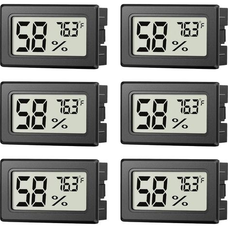 Lot de 6 mini hygromètres-thermomètres, petits appareils numériques de mesure de l'humidité et de la température d'intérieur, affichage en °F pour caves à cigares, terrariums et bocaux Mason. (1/5)