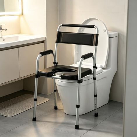 Klappbarer Toilettenstuhl mit Armlehnen und Rückenlehne,Tragbarer Sanitärstuhl,Klappbarer Toilettenstuhl (1/5)