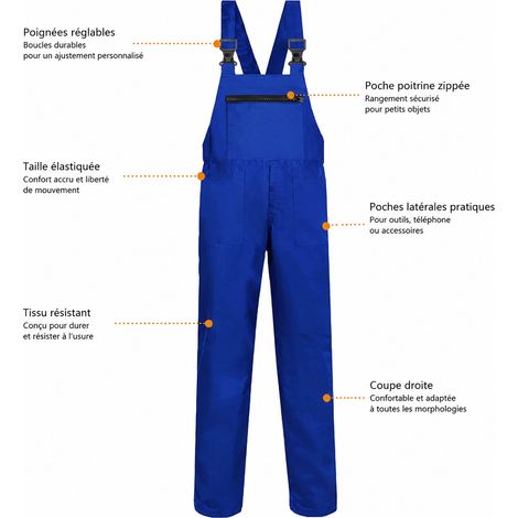 Salopette de travail en pur coton bleu avec zip et grandes poches 5XL bleu 5xl 40 × 35 × 5 cm 630 g – Livraison gratuite
