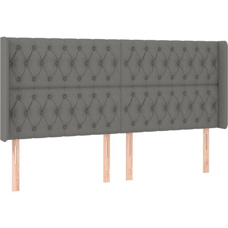 Testiera accessorio letto mobile camera da letto con bordo laterale 203 x 16 x 118/128 cm tessuto grigio scuro TDL0204951